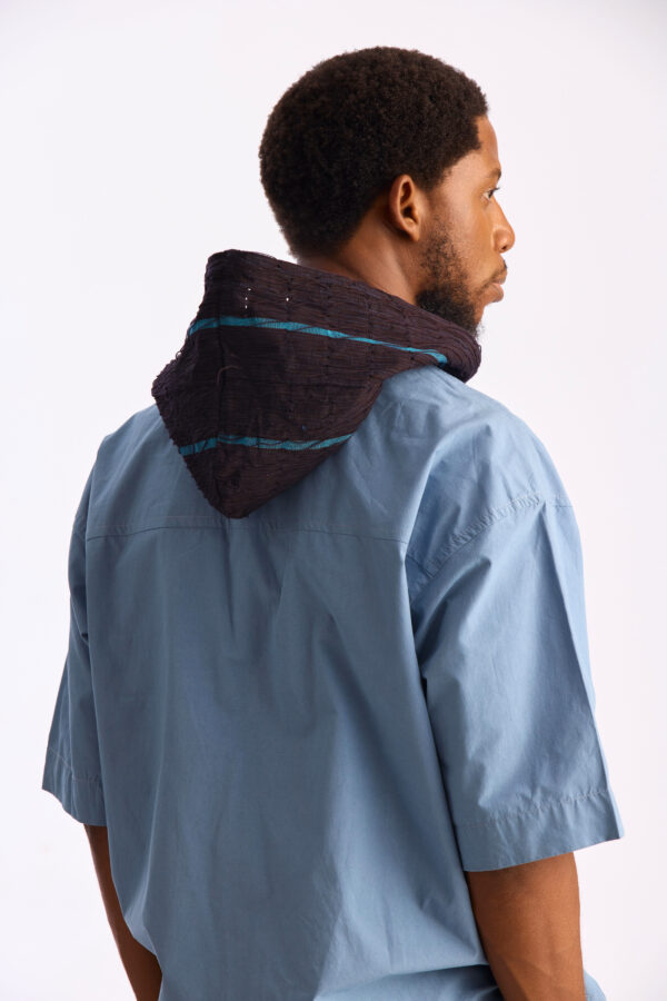 Organic Cotton Hooded Shirt with Aso Oke Hood