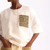 Beaded Pocket Shirt in White Poplin
