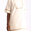 Ivory Tunic Shirt with Handwoven Aso Oke Trim